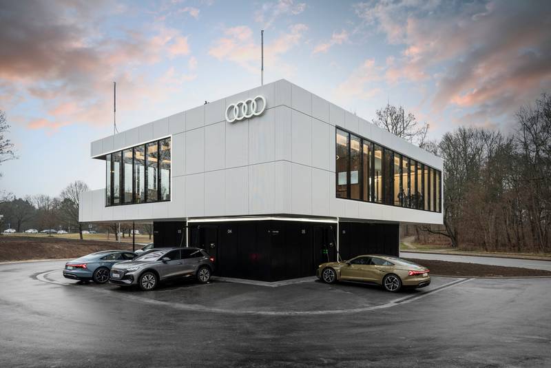 Audi's Innovative Quick Charging Hub: Chill In A Swanky Lounge Or Test Drive an E-Tron