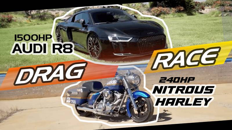 Drag Race: Audi R8 with 1500bhp Races a Nitrous Harley with 240bhp
